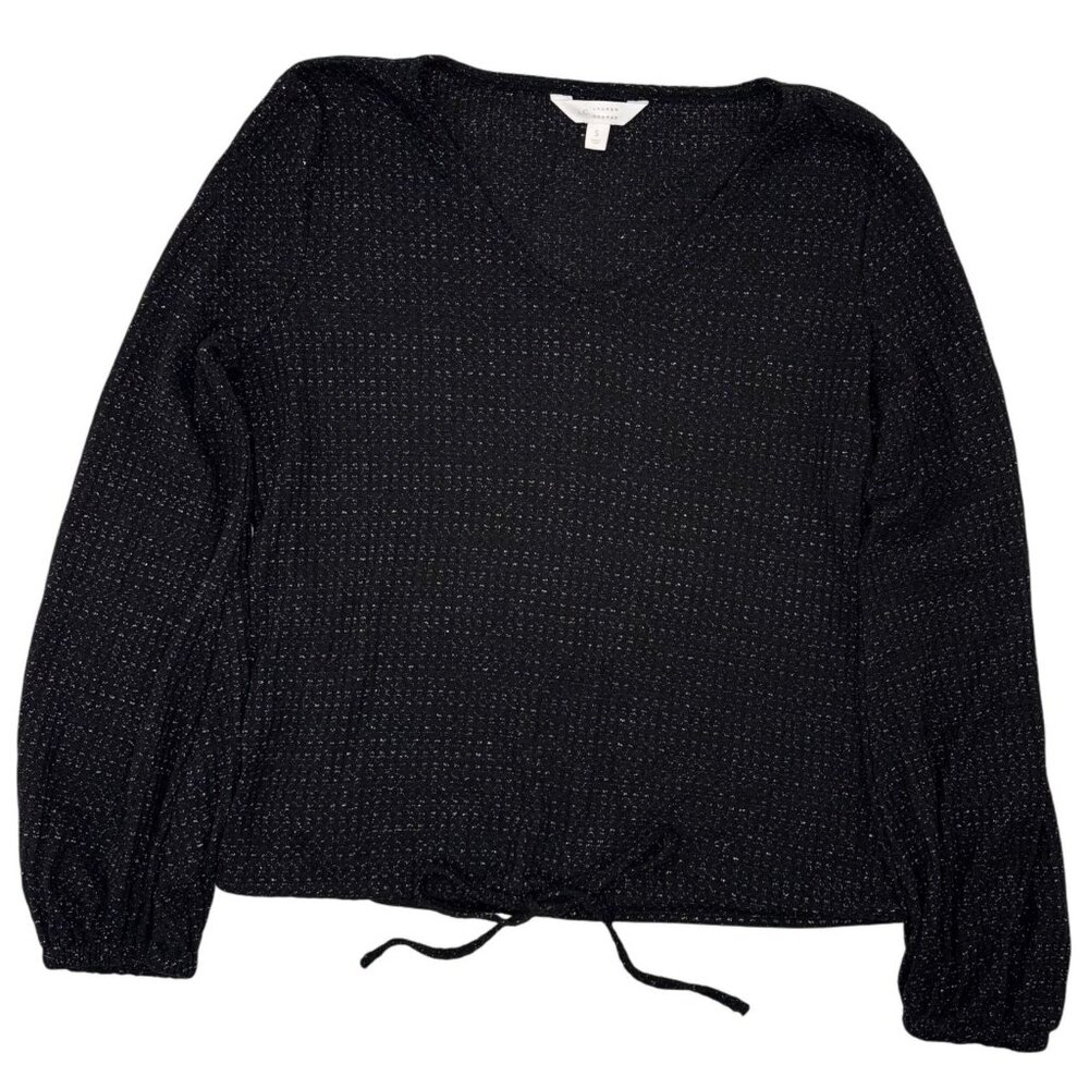 LC Lauren Conrad Size S Womens Black Glitter Knit Drawstring Long Sleeve Top